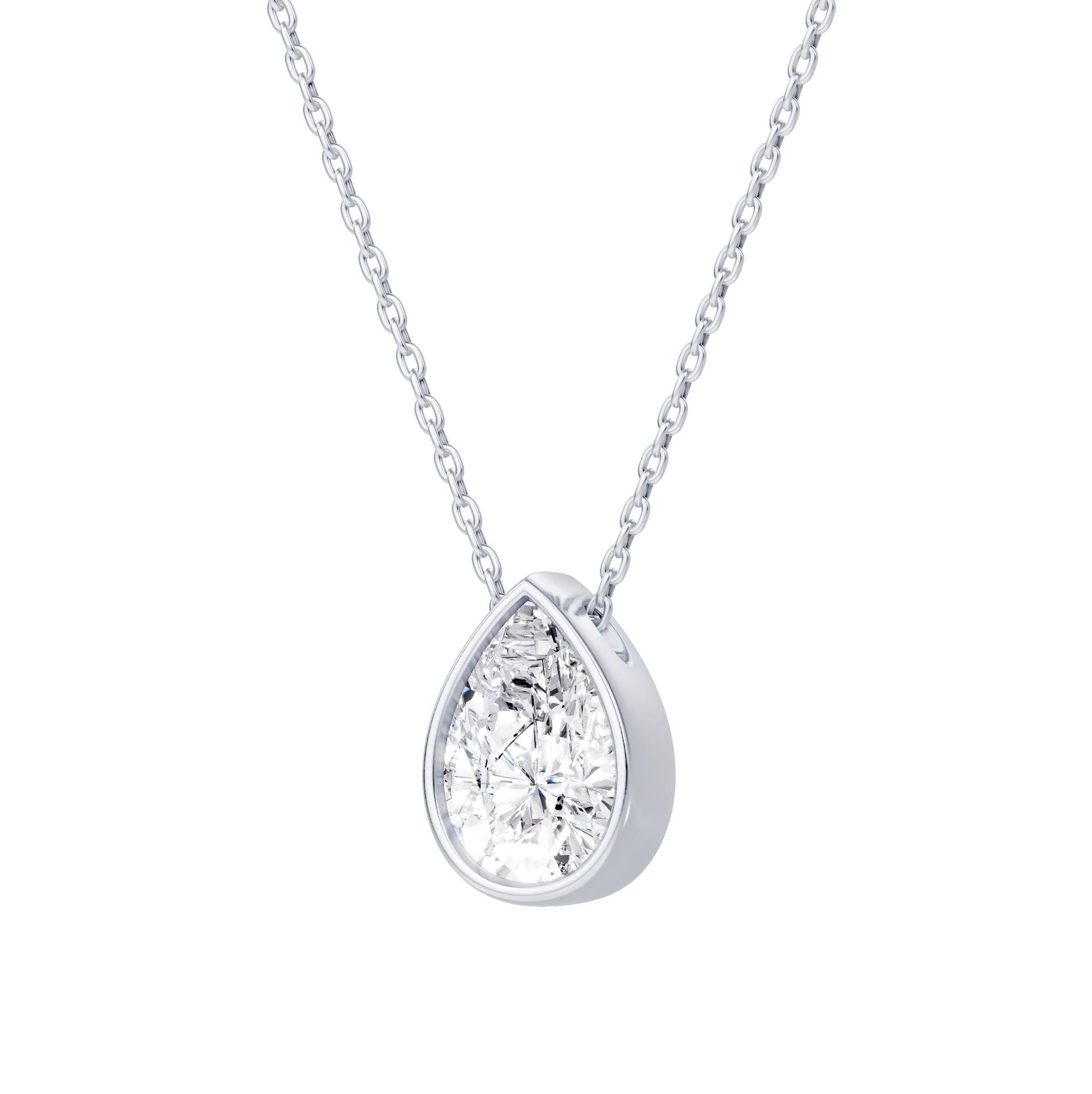 14K White Gold Floating Pear Lab Diamond Bezel Pendant